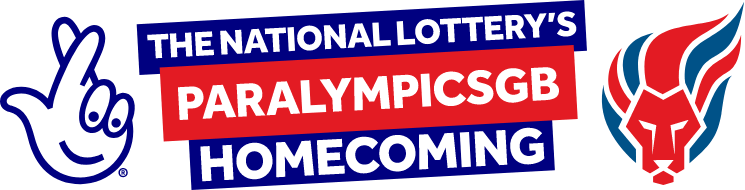 National Lottery logo with text 'The National Lottery's ParalympicsGB Homecoming' and ParalympicsGB lion logo.