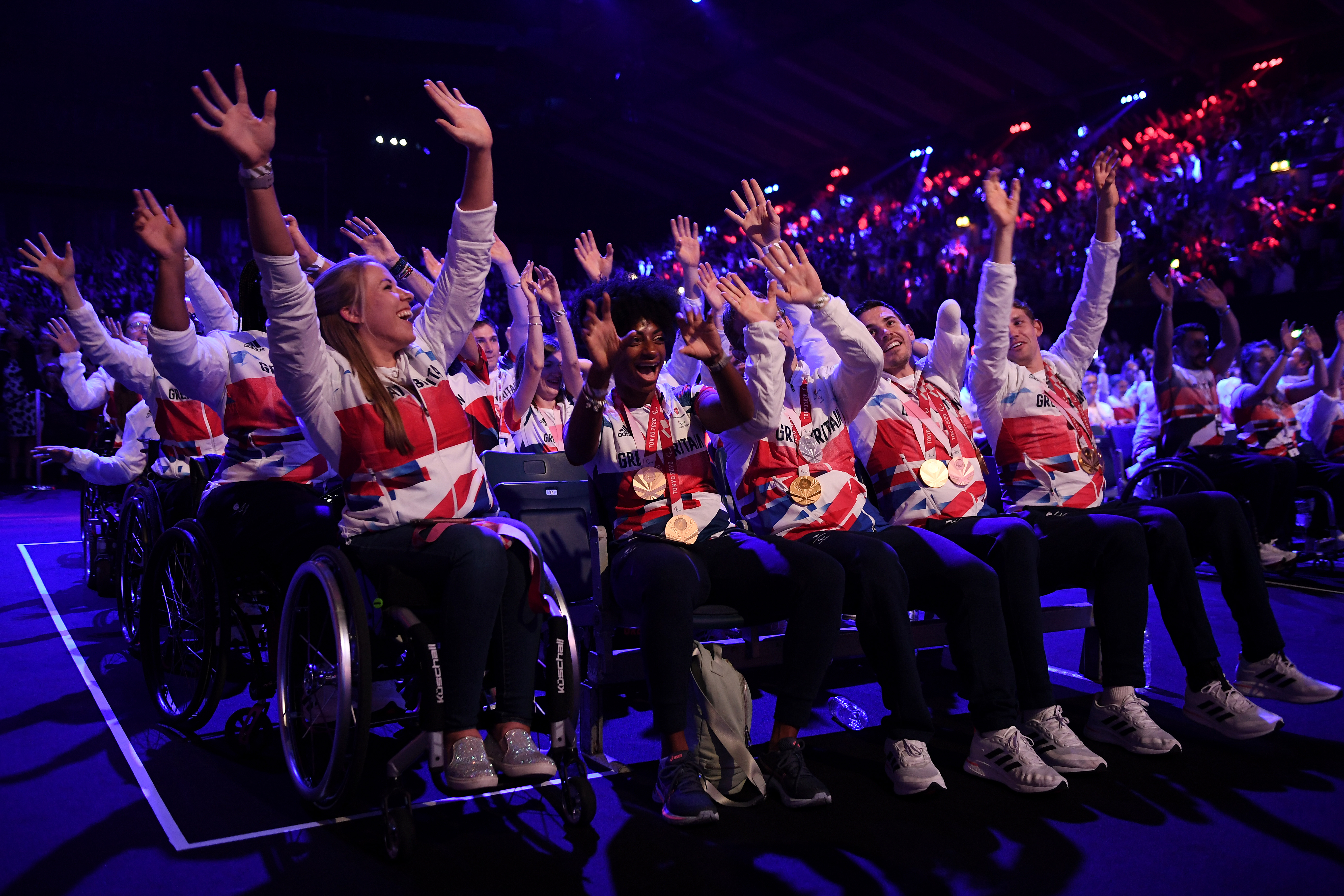 Image of the Paralympics Great Britain team at the national lottery homecoming event at AO arena.