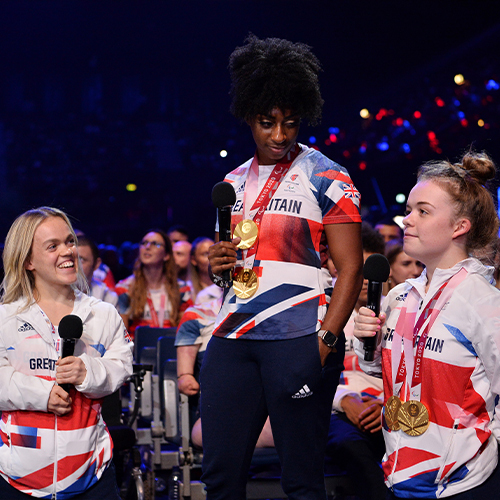 Paralympics Team GB give speech at the national lottery homecoming event at AO arena.